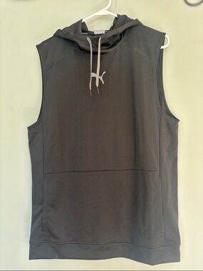 Puma Black Sleeveless Hooded Athletic Top with Gray Logo